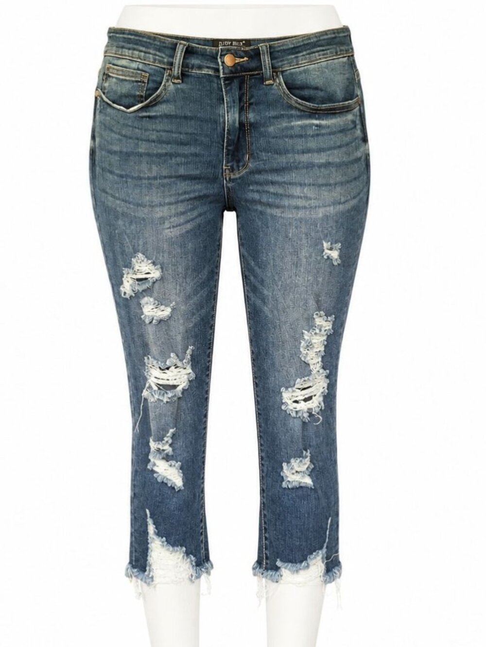 Judy Blue Size 14W Skinny Distressed Capri Jeans Medium Wash JB82269MD-PL